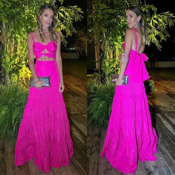 Alexis Azalea Maxi Dress Magenta Pink Twist Cutout Tiered Gown M‎ - Picture 14 of 16